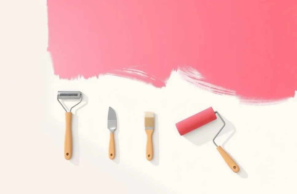 Outils de peinture disposés dans l'ordre des étapes du chantier